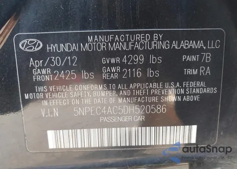 2013 Hyundai Sonata Limited z USA, uszkodzony, nr VIN 5NPEC4AC5DH520586